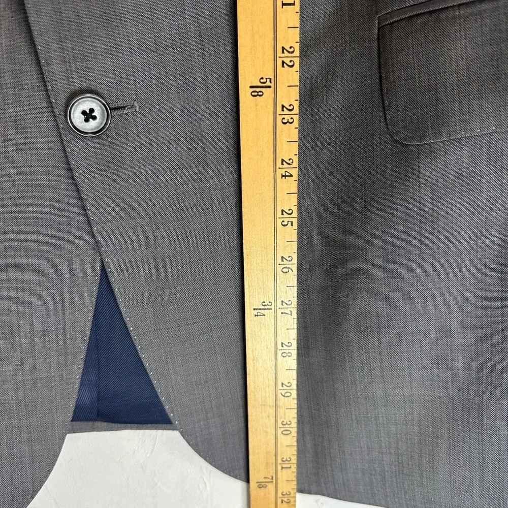Jack Victor Elite Windowpane Wool Blazer Gray Stretch Two Button Men's Size 46R